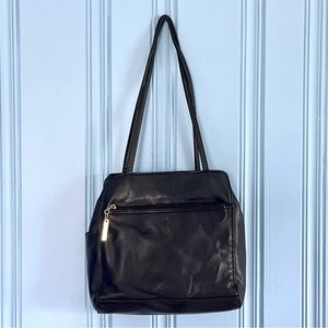 Giani Bernini Black Leather Shoulder Bag Handbag Purse Many Pockets Double Strap